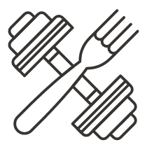 A fork and a dumbell weight crossed over eachother.